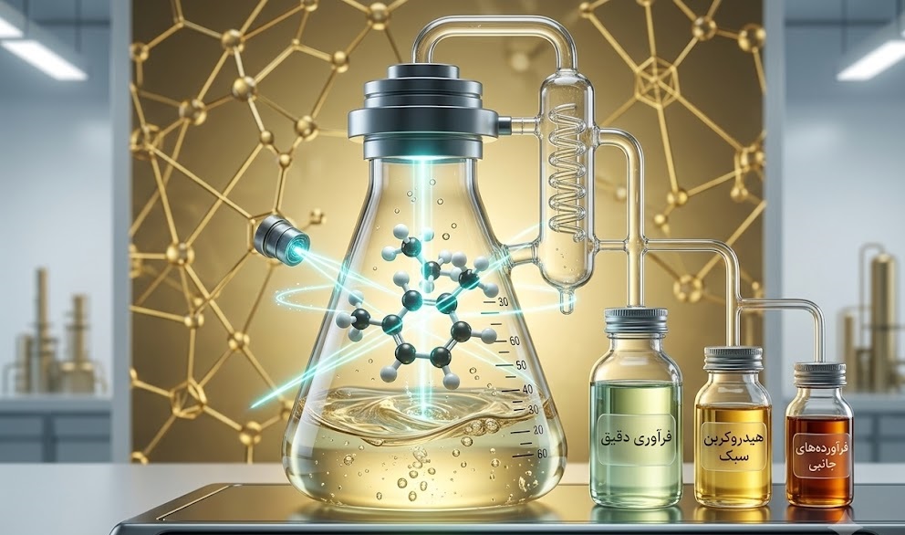 Molecular diagram and droplet of light hydrocarbon — Caspian Ferdows Iranian